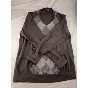 Mens Claiborne Gray Sweater V Neck Size L Large Lone Sleeve